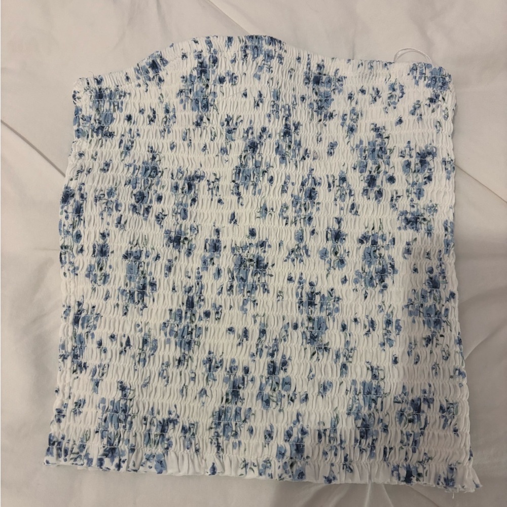 Garage Blue and White Smocked Crop Top